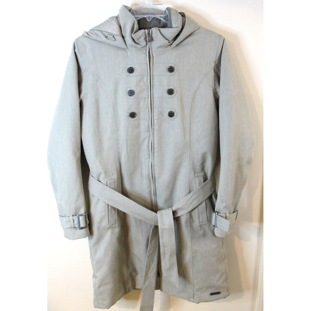 Merrell Opti-Shell Full Zip Hooded Trench‎ Coat Beige Belt Women's Medium